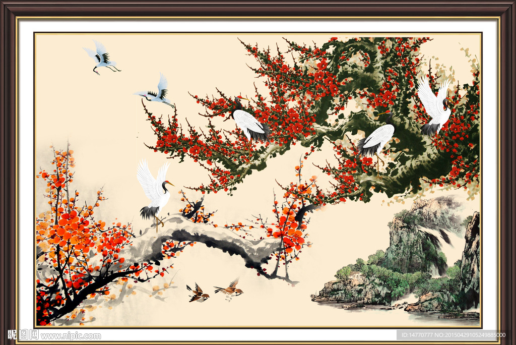 梅花仙鹤图