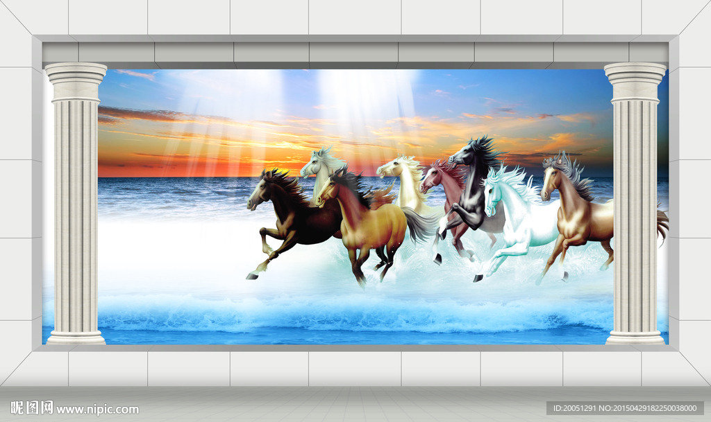 3d背景墙 八骏图