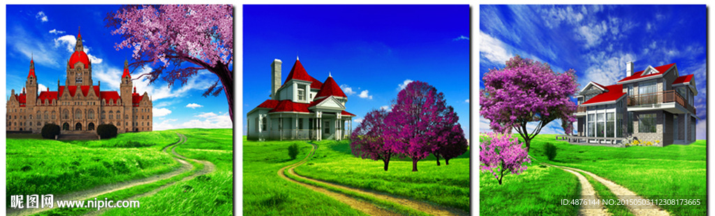 蓝天草地无框画