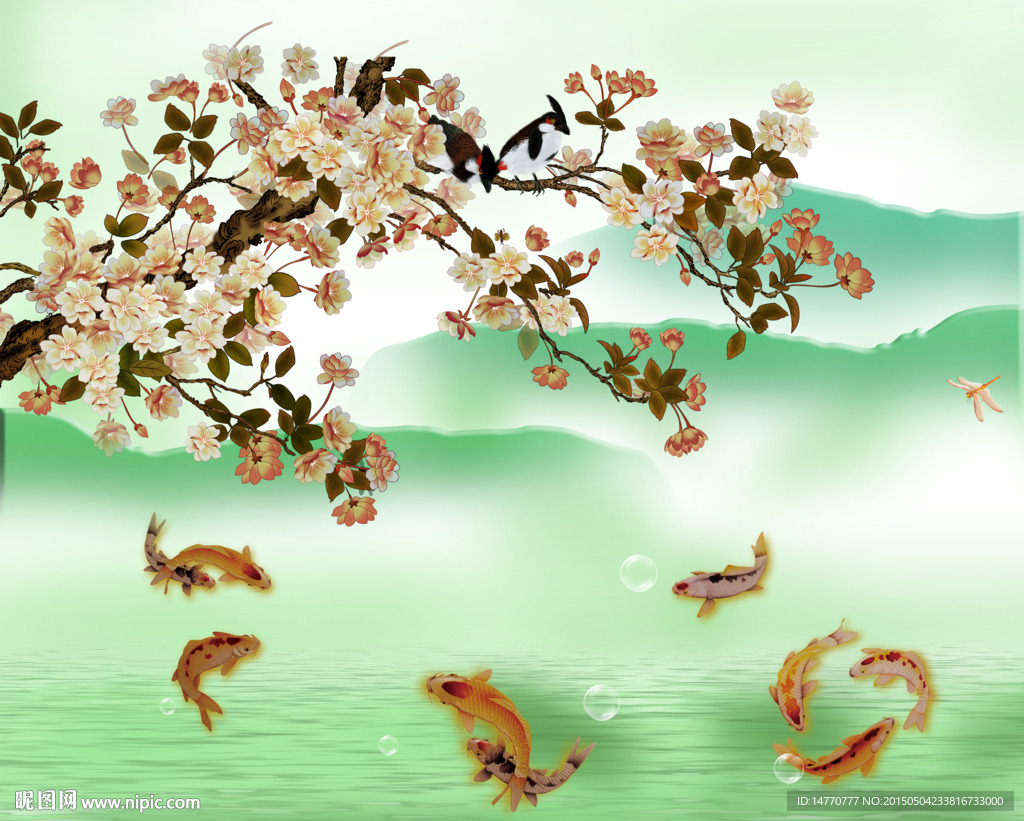 九鱼图 大型壁画