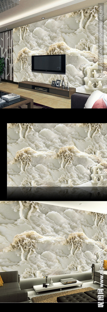 白玉雕刻迎客松玉雕电视背景墙