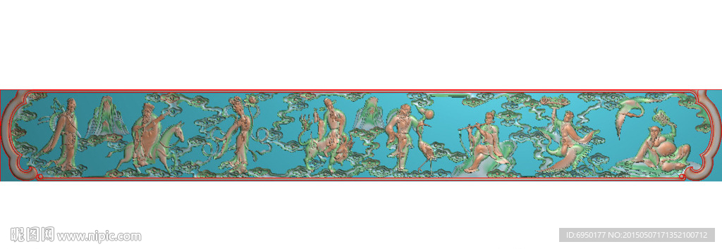 八仙过海人物精雕图浮雕灰度