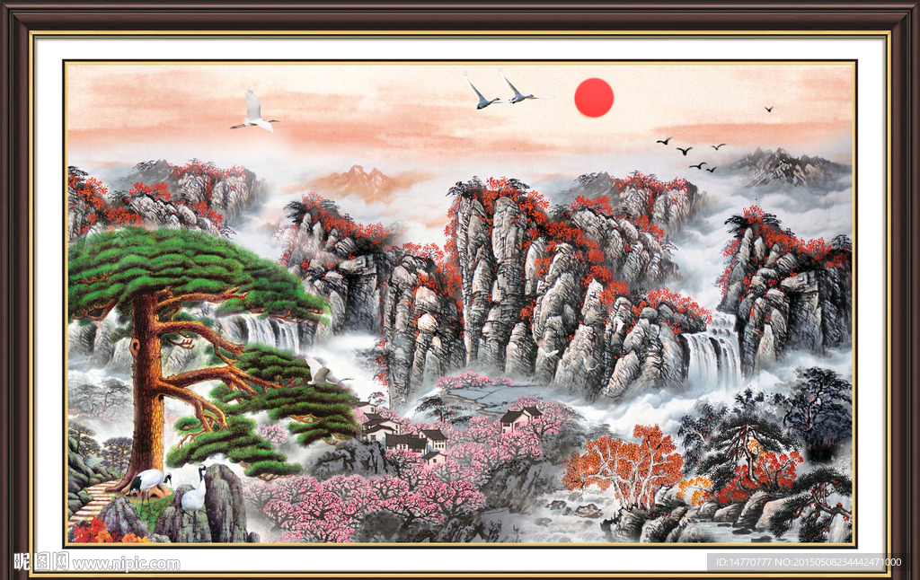 迎客松风景国画