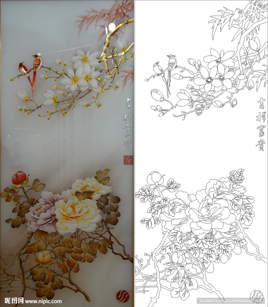 吉祥富贵 玉兰小鸟