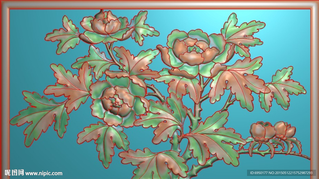 芙蓉花精雕图浮雕图灰度图