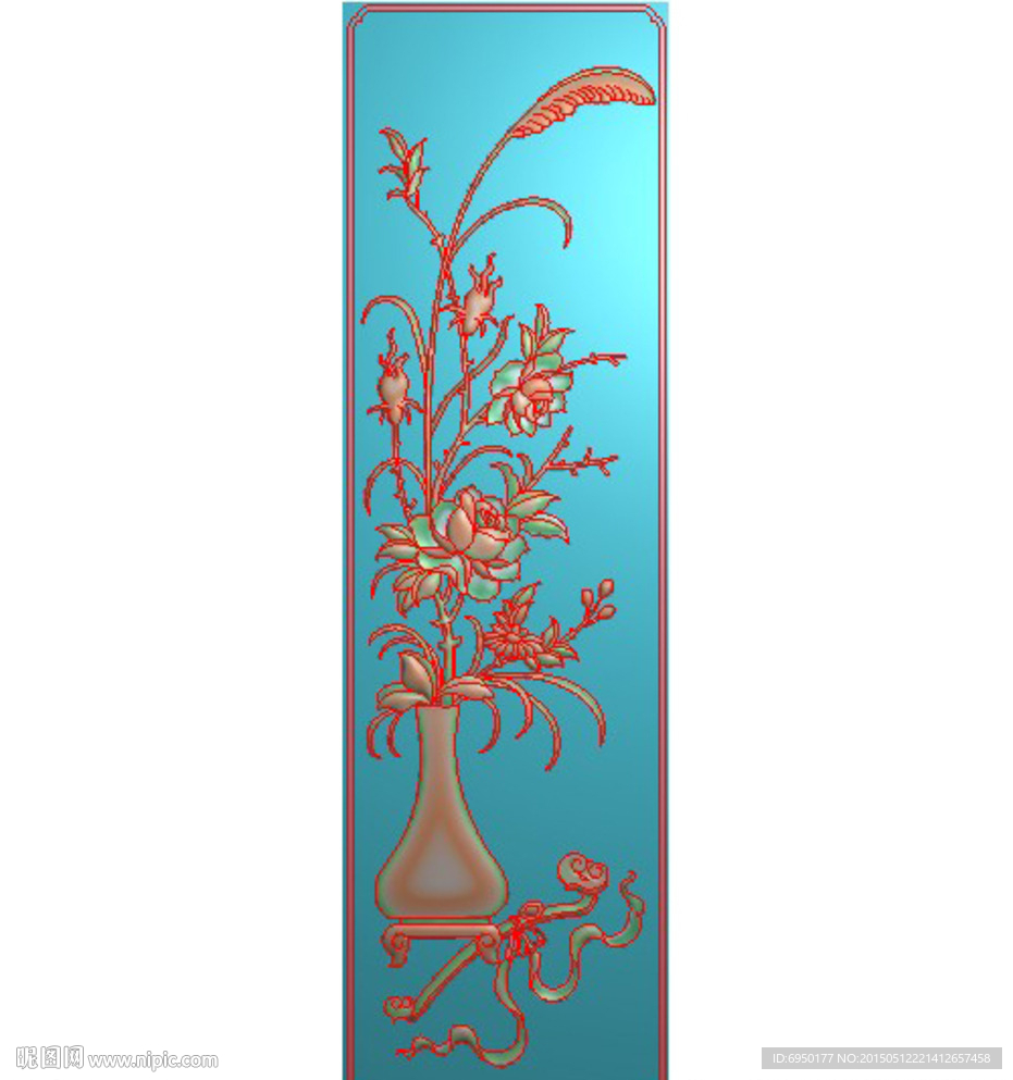 高椅月季花瓶背板精雕图浮雕灰度