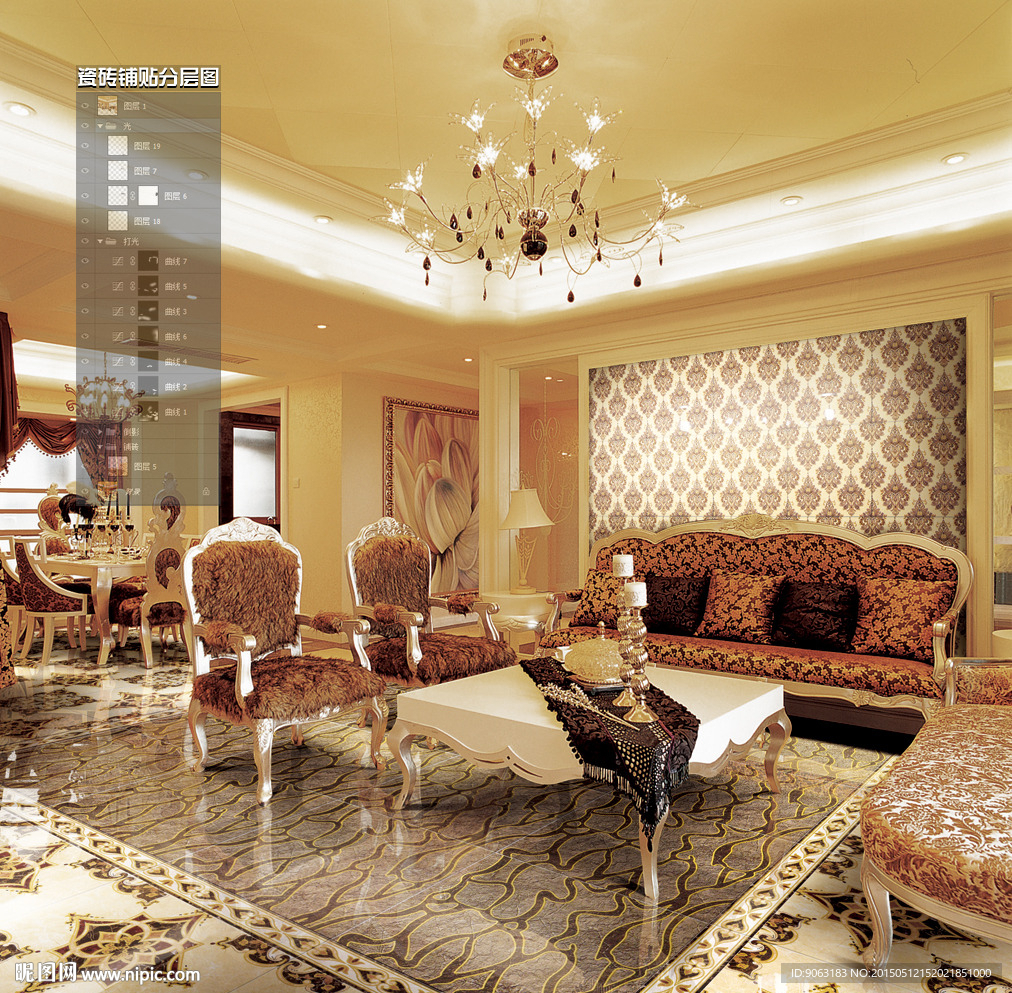 欧式瓷砖铺贴分层