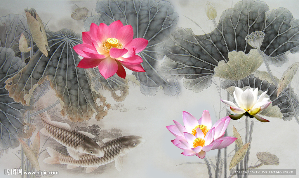 荷花壁画