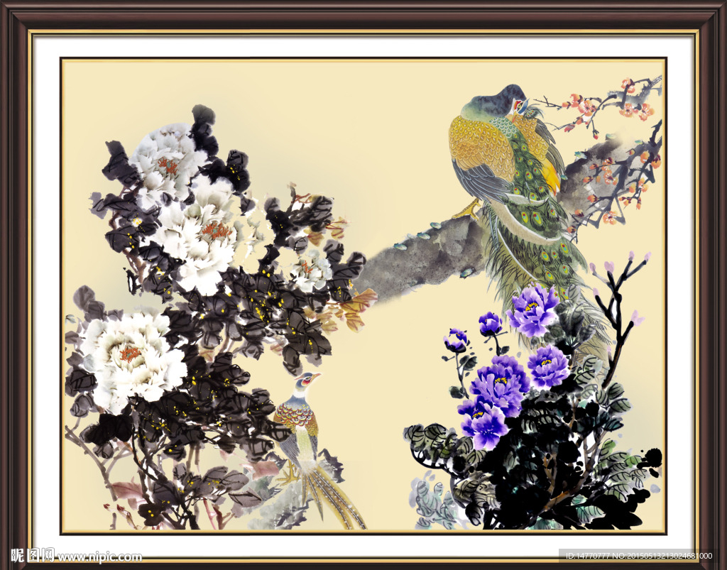 花开富贵 孔雀图