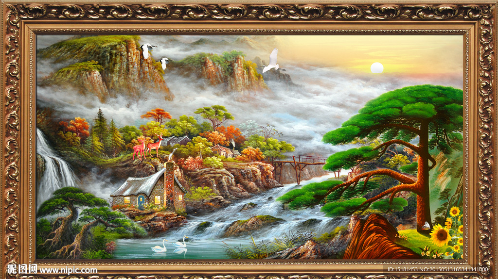 迎客松油画
