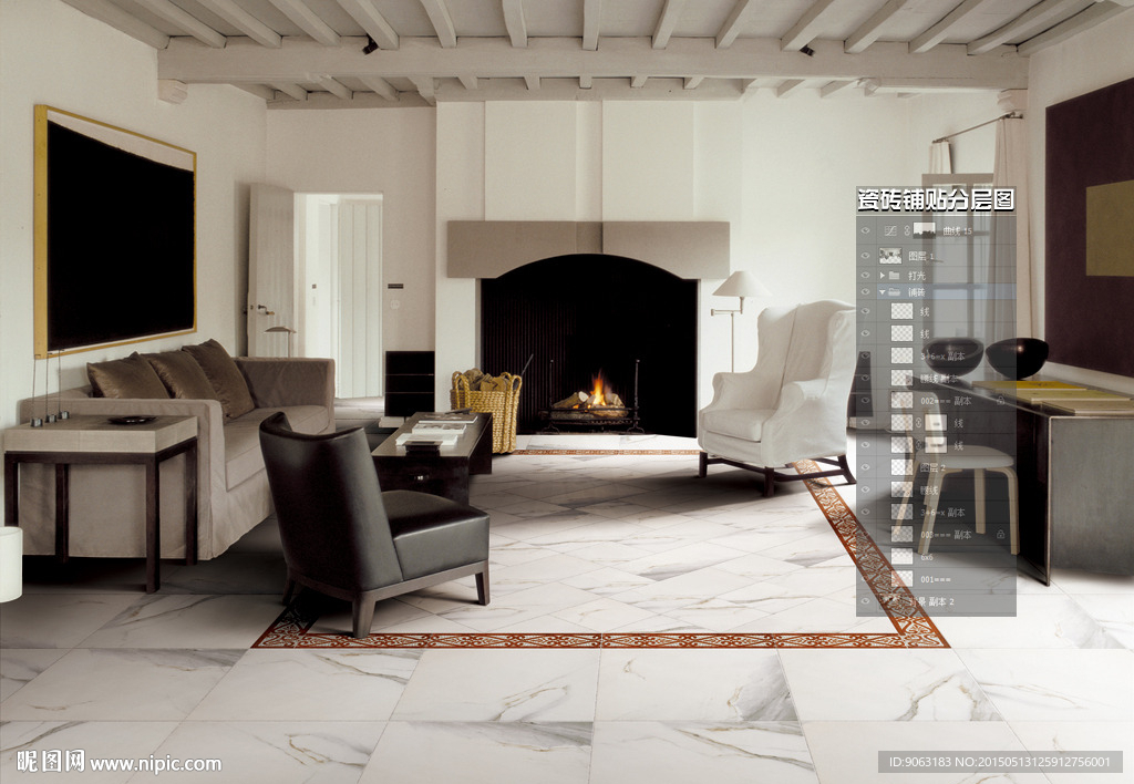 客厅瓷砖铺贴分层