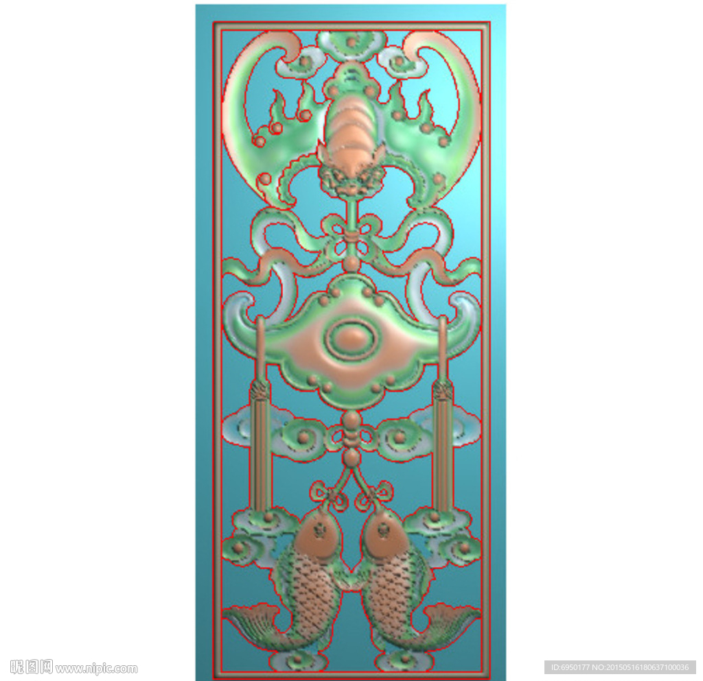 蝙蝠双鱼鲤鱼精雕图灰度图浮雕