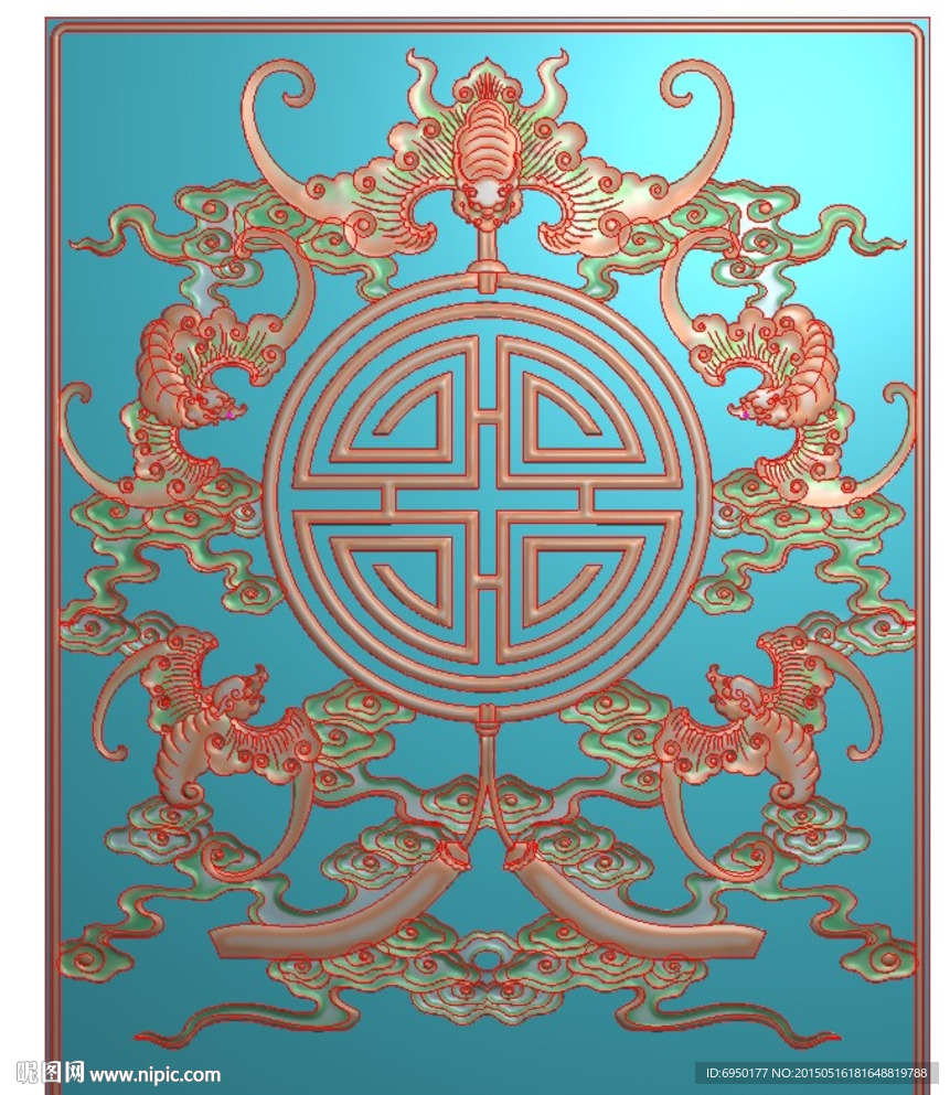 博古柜五福捧寿蝙蝠门板精雕灰度
