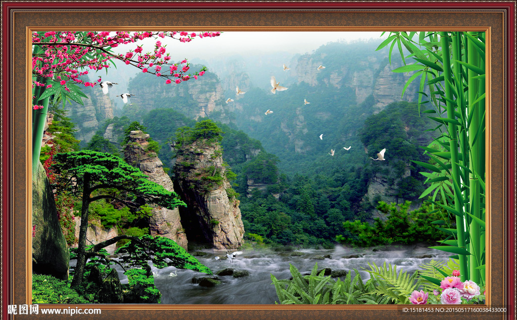 迎客松风景画