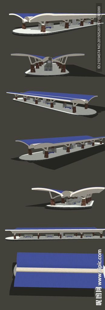 大型公交车站休息亭SU模型设计