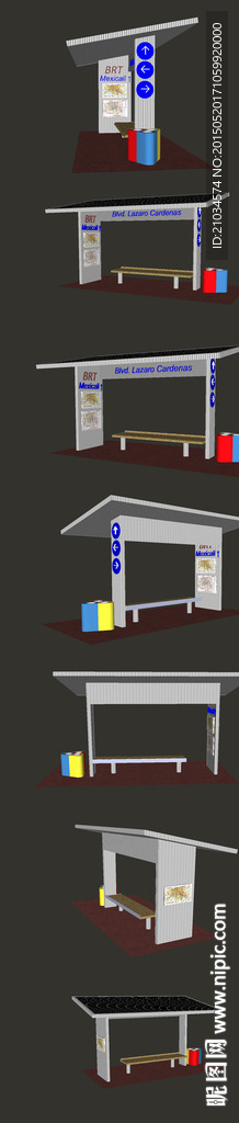 公交车站候车亭SU模型设计