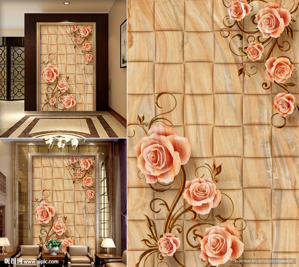 大理石浮雕玄关电视背景墙