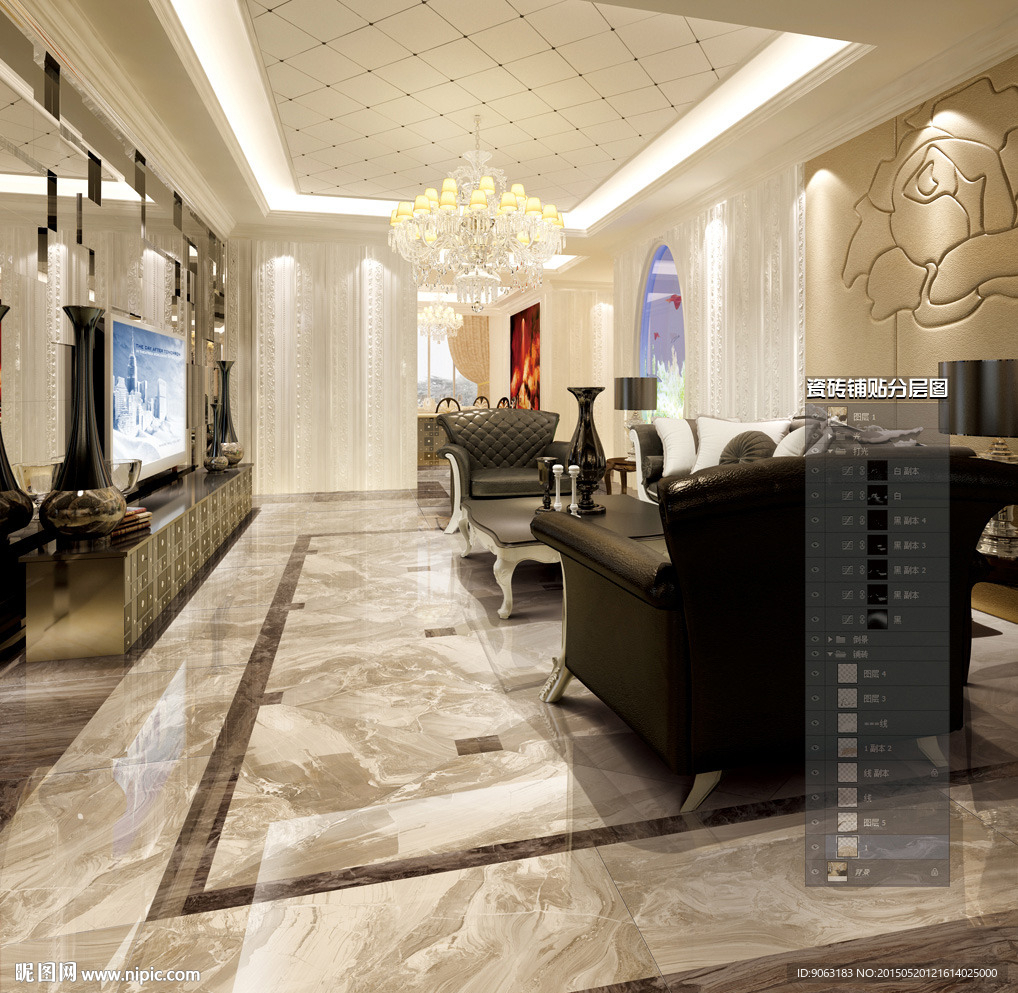 客厅瓷砖铺贴分层