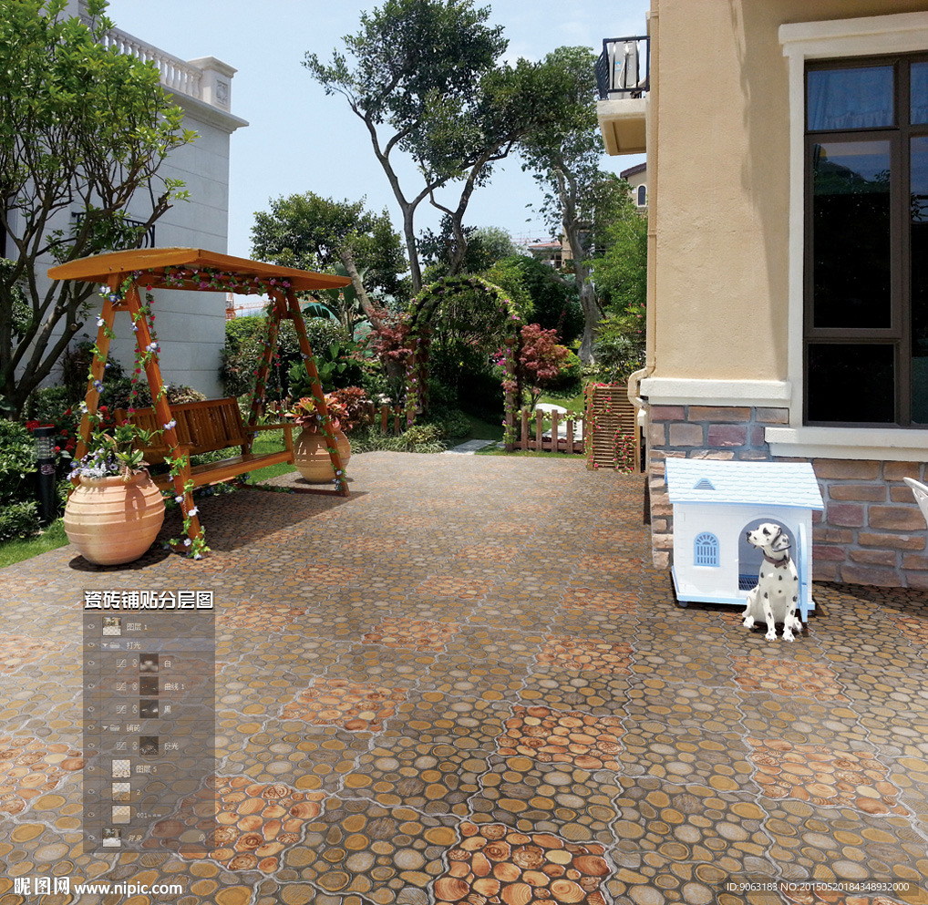 户外别墅瓷砖铺贴分层