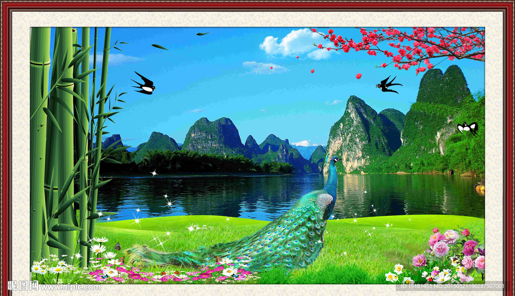 风景如画 孔雀图