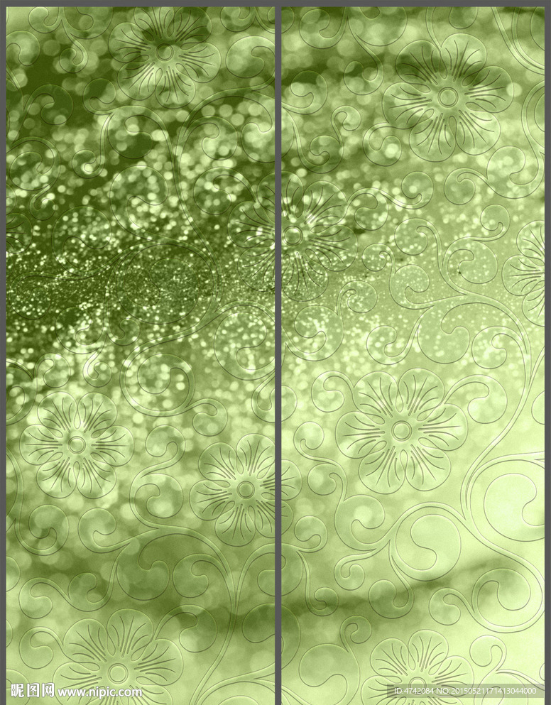 清新绿色花纹移门PSD