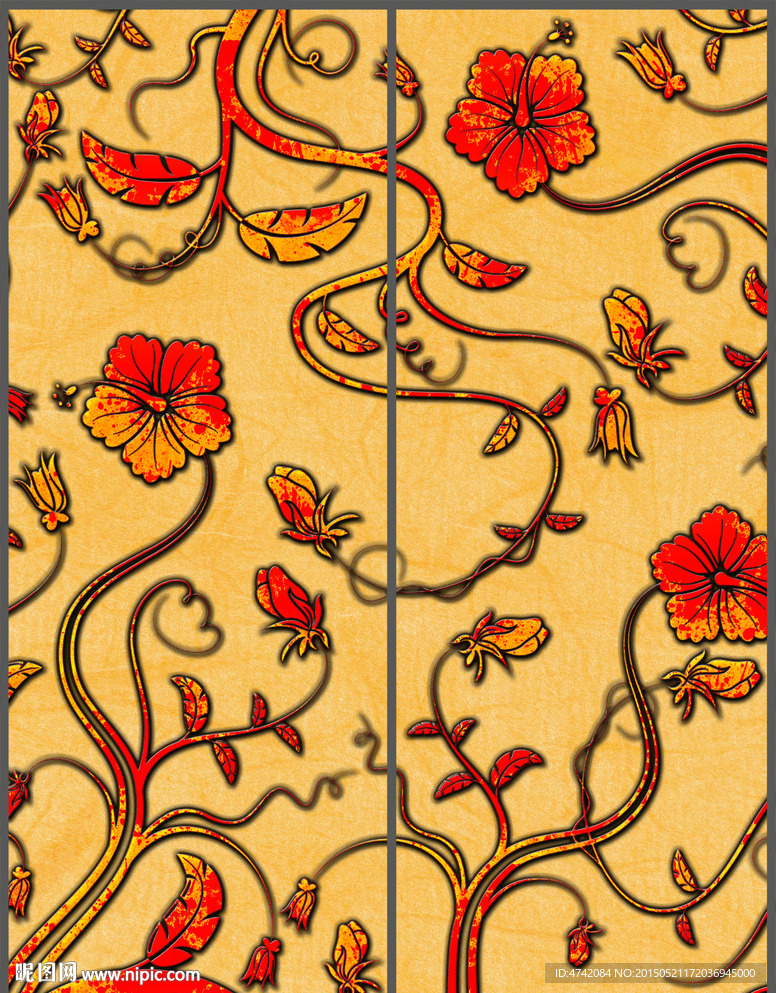 温馨浪漫花纹移门PSD