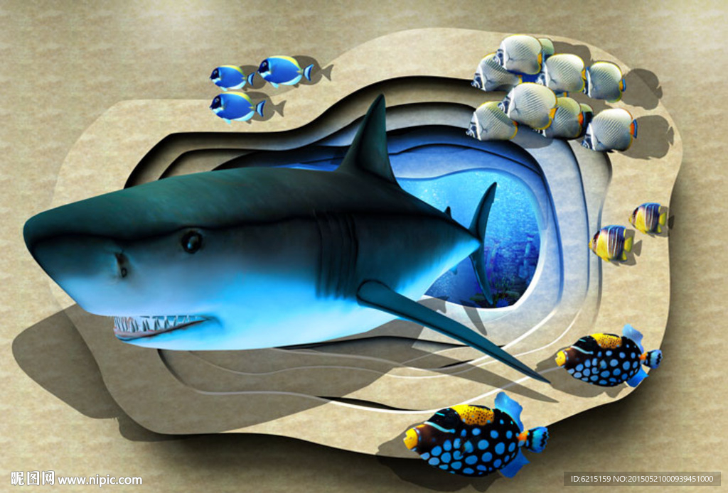 3D鲨鱼海洋立体画