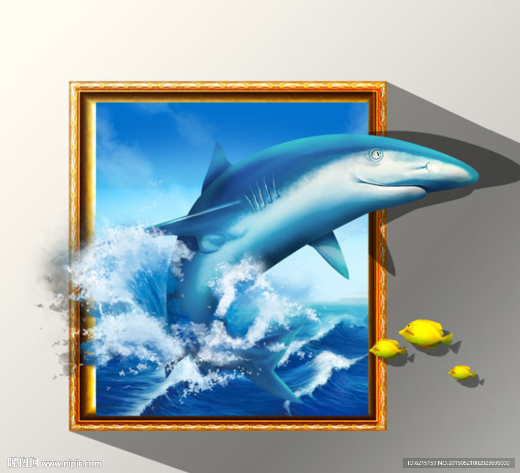 3D立体鲨鱼壁画