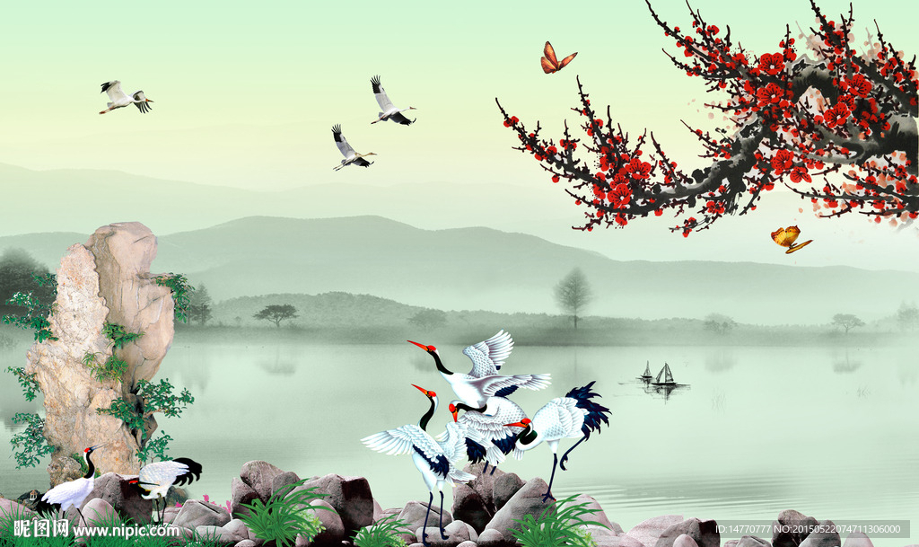 仙鹤图 梅花图