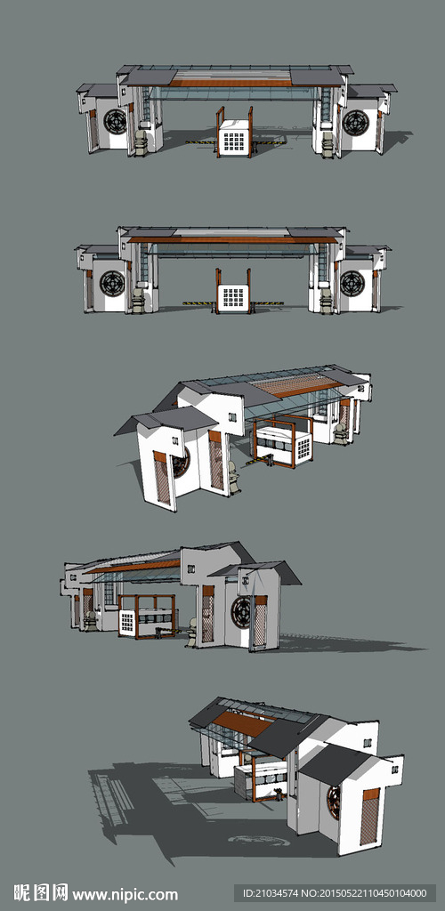 中式小区大门SU模型设计