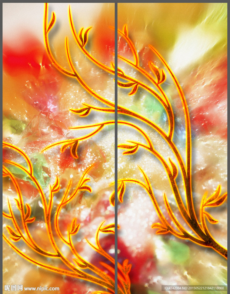 抽象炫彩花纹移门PSD