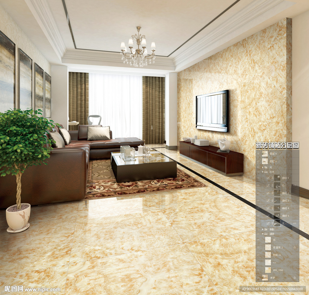 客厅瓷砖铺贴分层