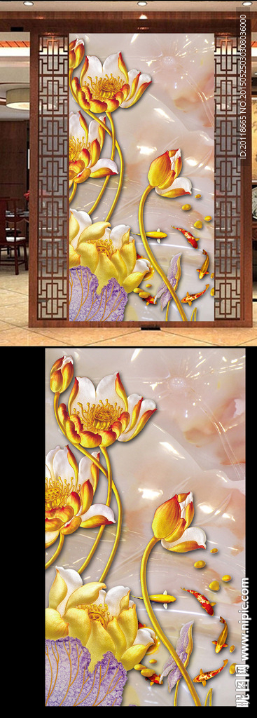 花卉立体玄关壁画设计图片下载