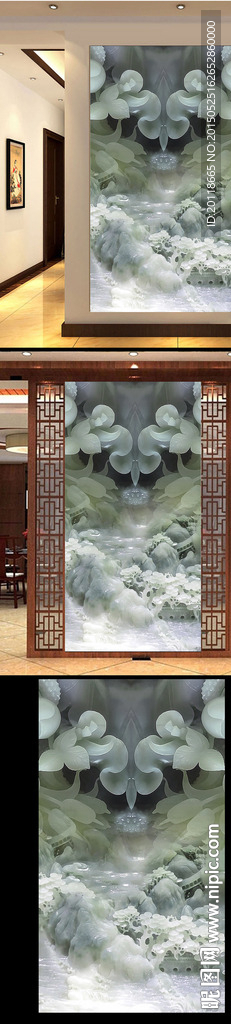 中式玉雕玄关壁画图片下载