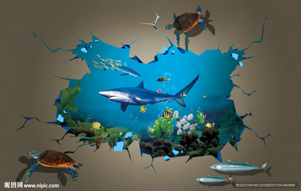 鲨鱼海龟3D立体画
