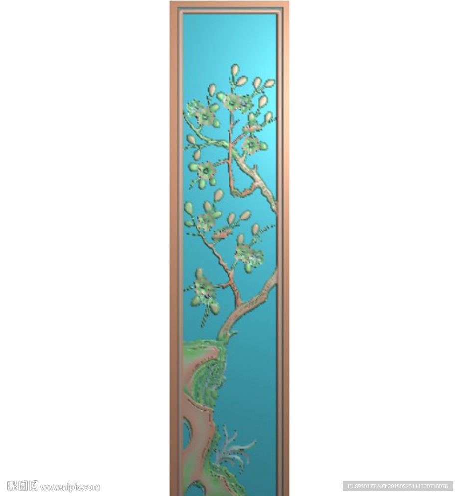 竖版梅花挂扁精雕图灰度图浮雕图