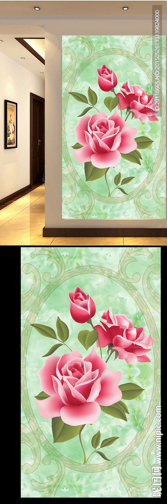 花图画玄关门厅壁画图片下载