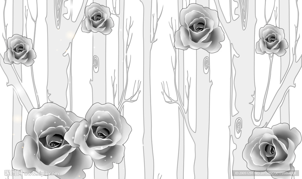 大型壁画 灰色花瓣