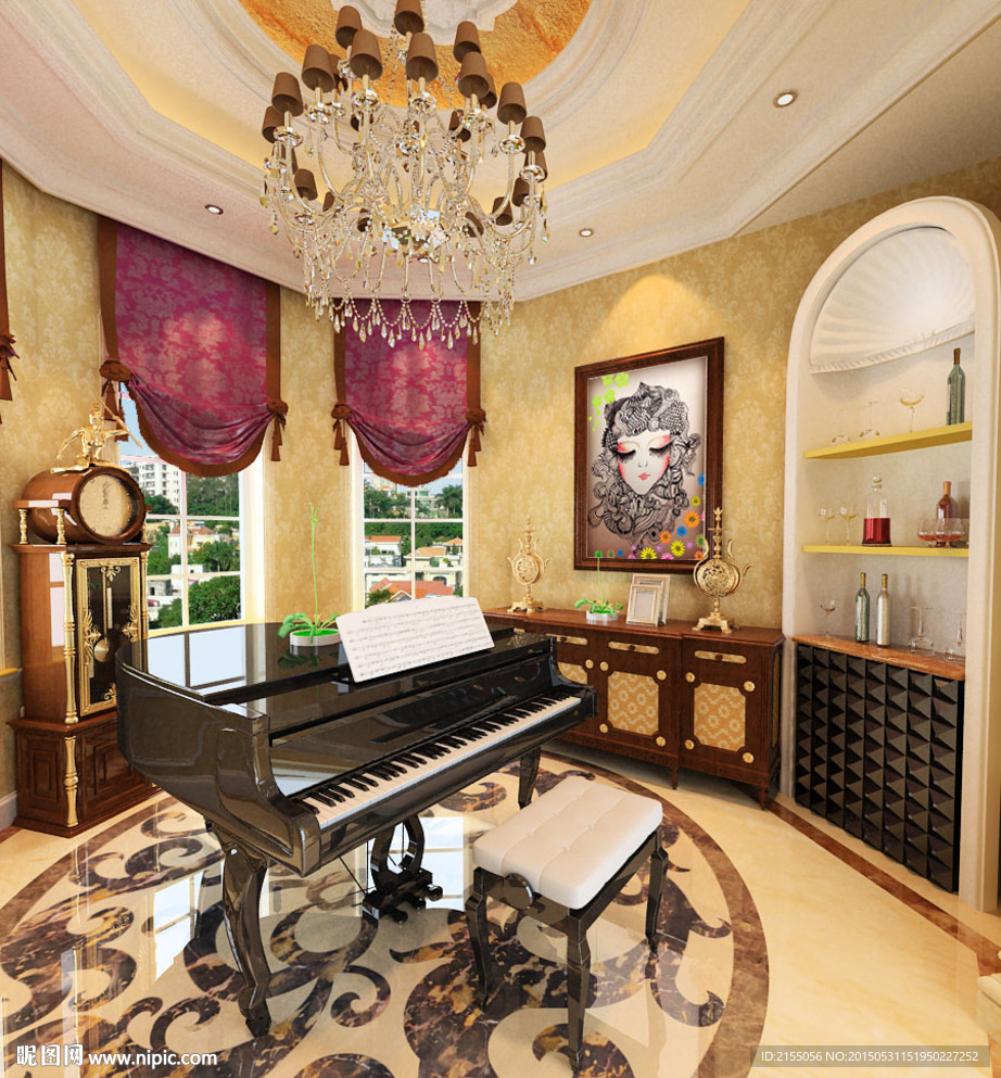 钢琴房室内效果图3d模型