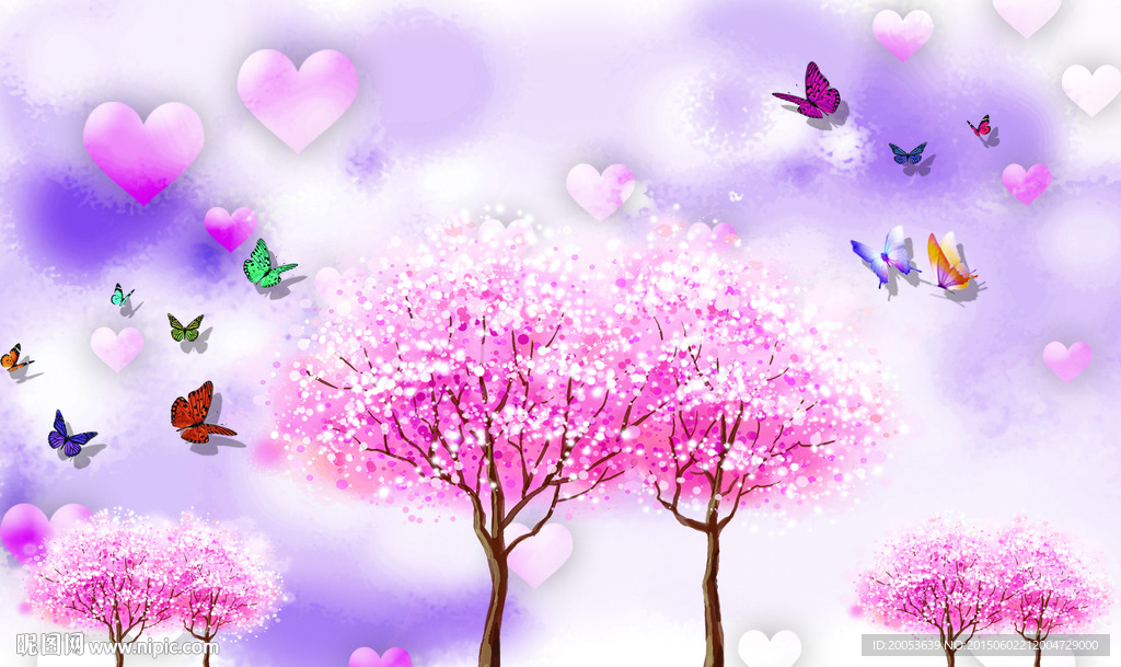 紫色樱花树电视背景墙