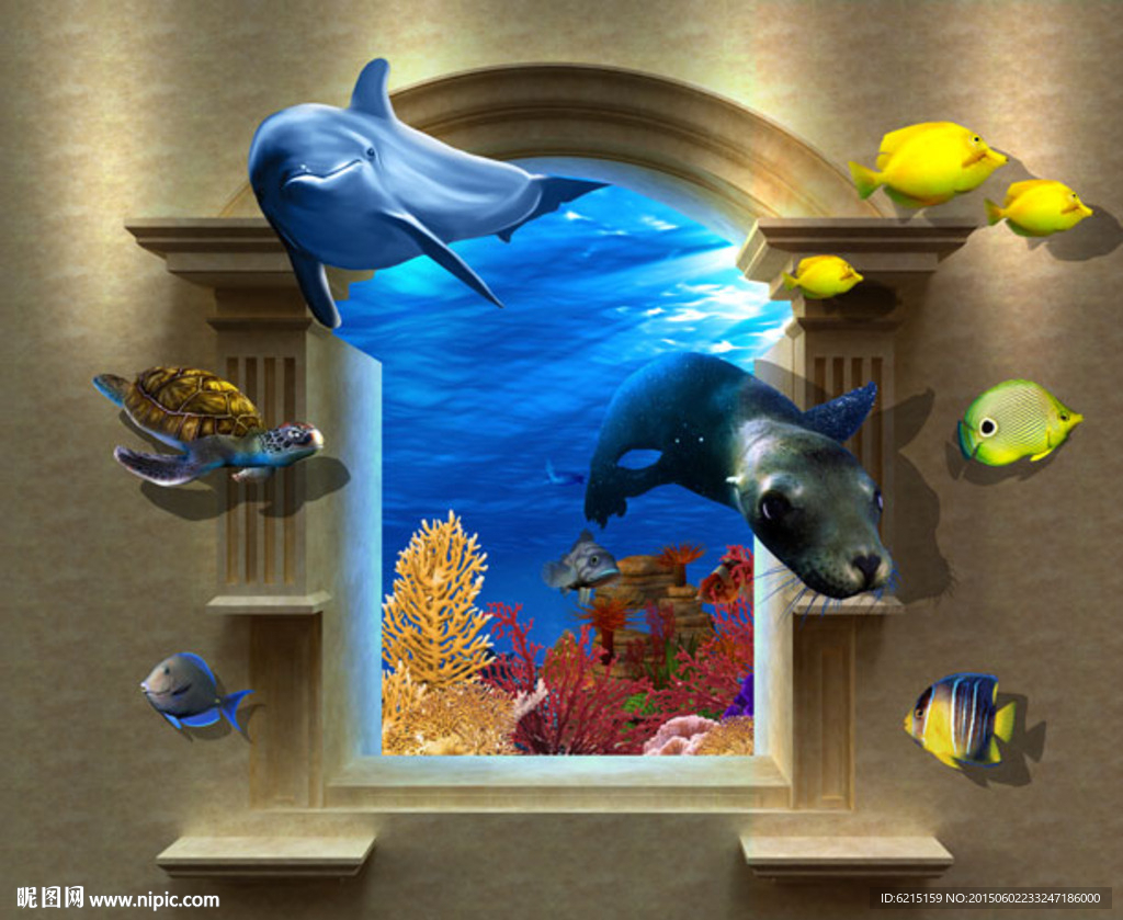 3D海狮立体壁画