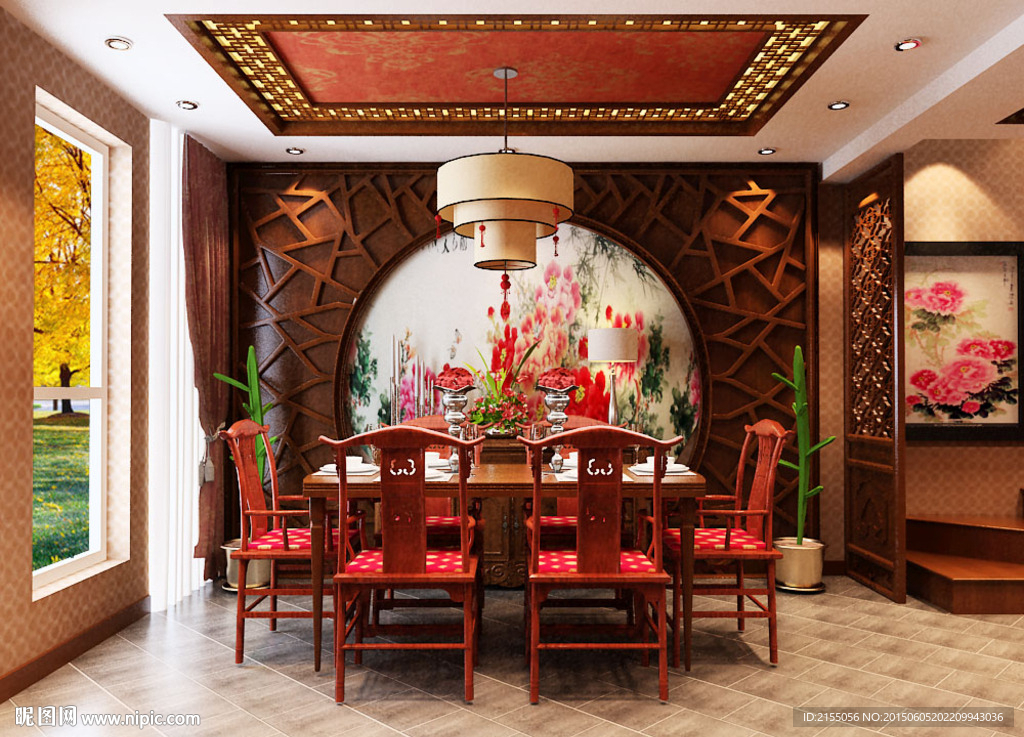 中式餐厅室内效果图3d模型
