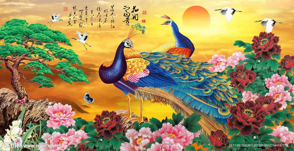 花开富贵山水鹤版