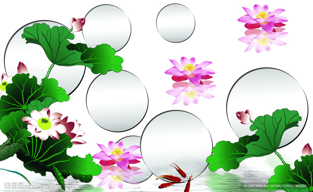 荷花电视背景墙