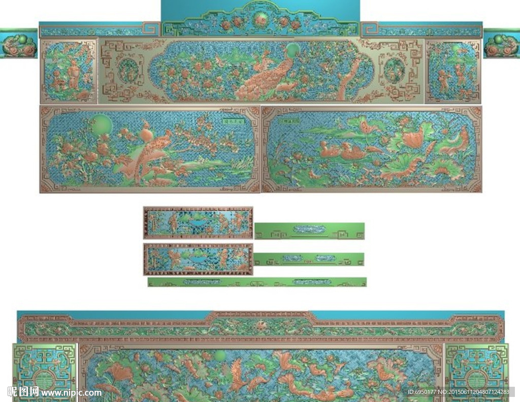 万紫千红花鸟大床精雕图浮雕灰度