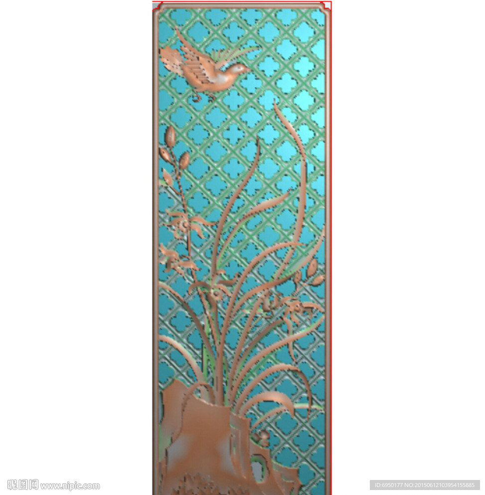 镂空兰花鸟屏风精雕图浮雕灰度图