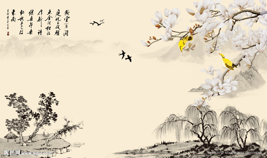国画花鸟壁画