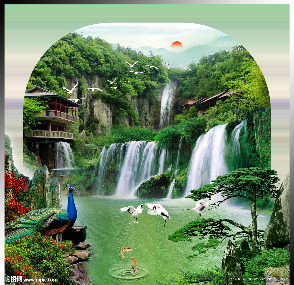 3d立体山水背景墙图片