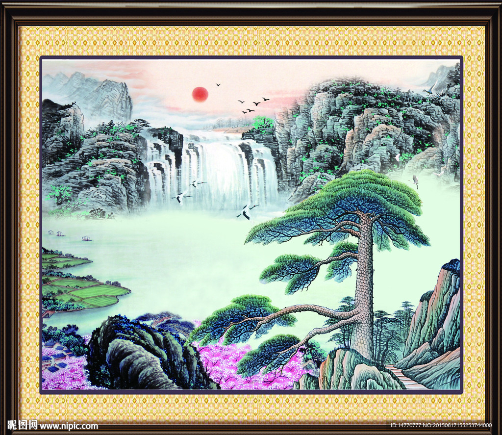 国画山水迎客松