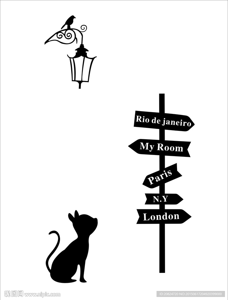 路牌猫墙贴